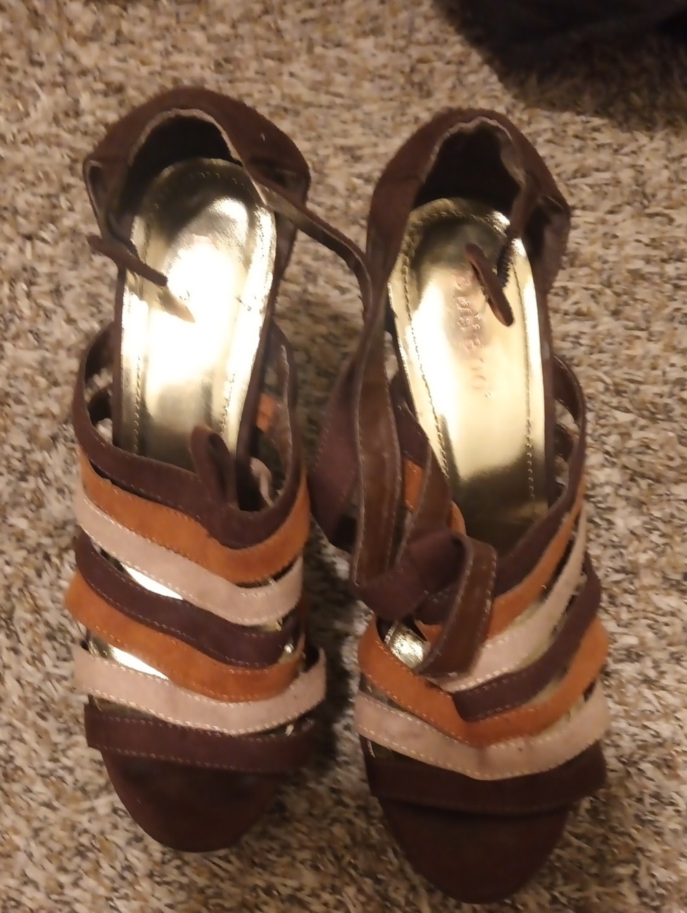 Women's Brown Multi-Strap Suede Heel Sandals Platform By Bamboo Size 9